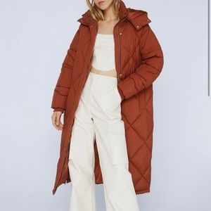 Nasty Gal diamond quilted longline puffer hooded jacket